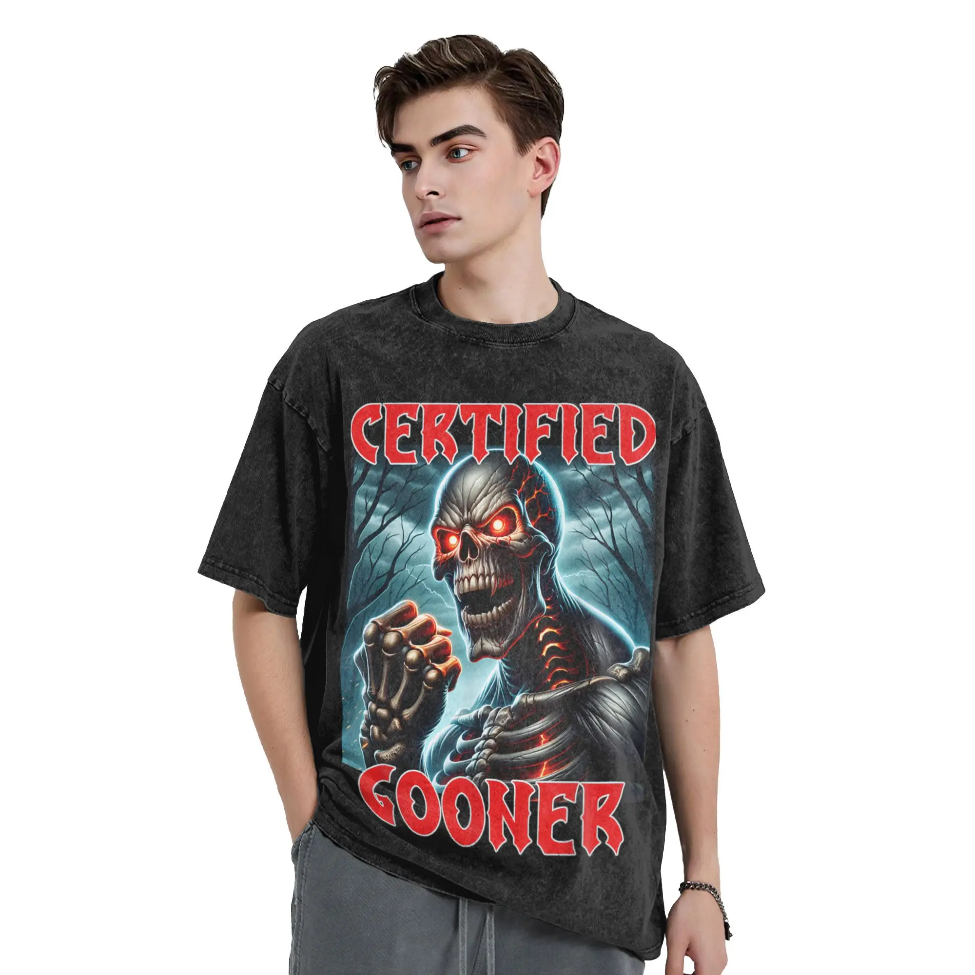 Washed T Shirt Certified Gooner I Paused My Gooning Hip Hop Cool T-Shirt Oversize  Streetwear Cotton Graphic Printed Tops Tees