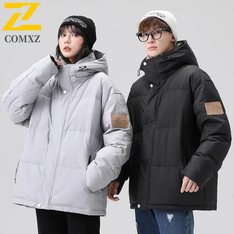 COMXZ Unisex Casual Down Jacket New Classic Hooded Outdoor Travel Windproof Parka Streetwear Cold Resistant Autumn Winter Coat