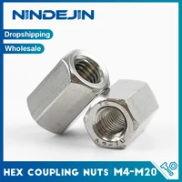 Tuerca de acoplamiento hexagonal larga extensible M3 M4 M5 M6 M8 M10 M12 304, conector de varilla de separación de acero inoxidable, tuerca roscada para pernos, tornillos