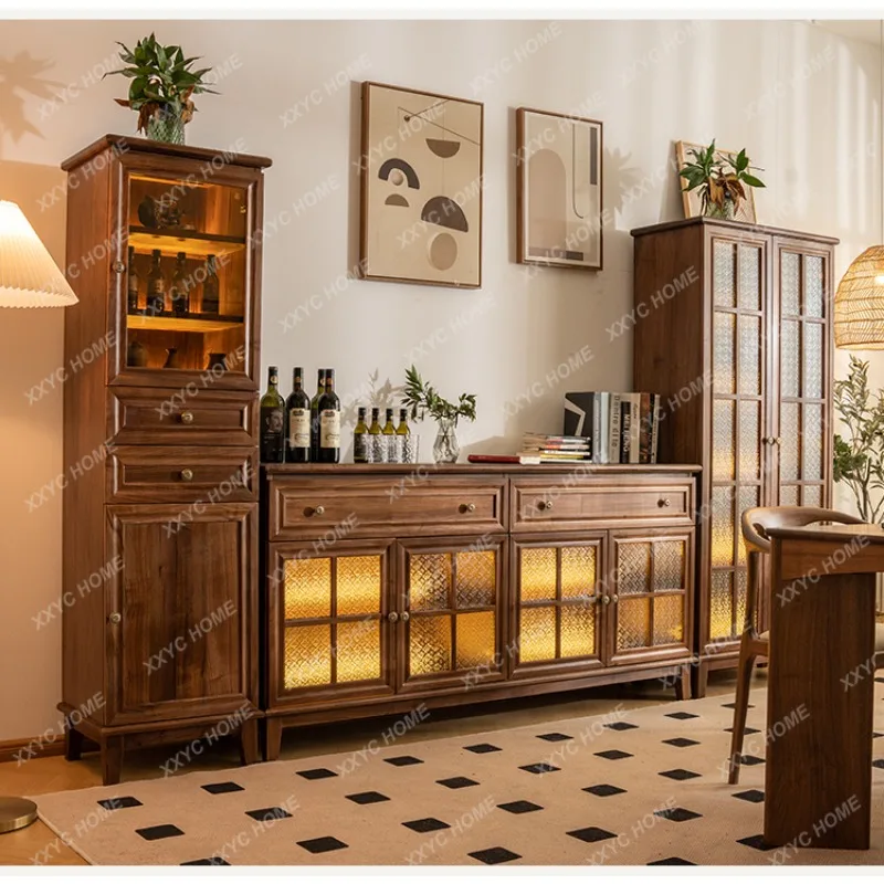 XX Hot sales Black walnut bookcase glass solid wood retro  medieval display, bookshelf wine cabinet