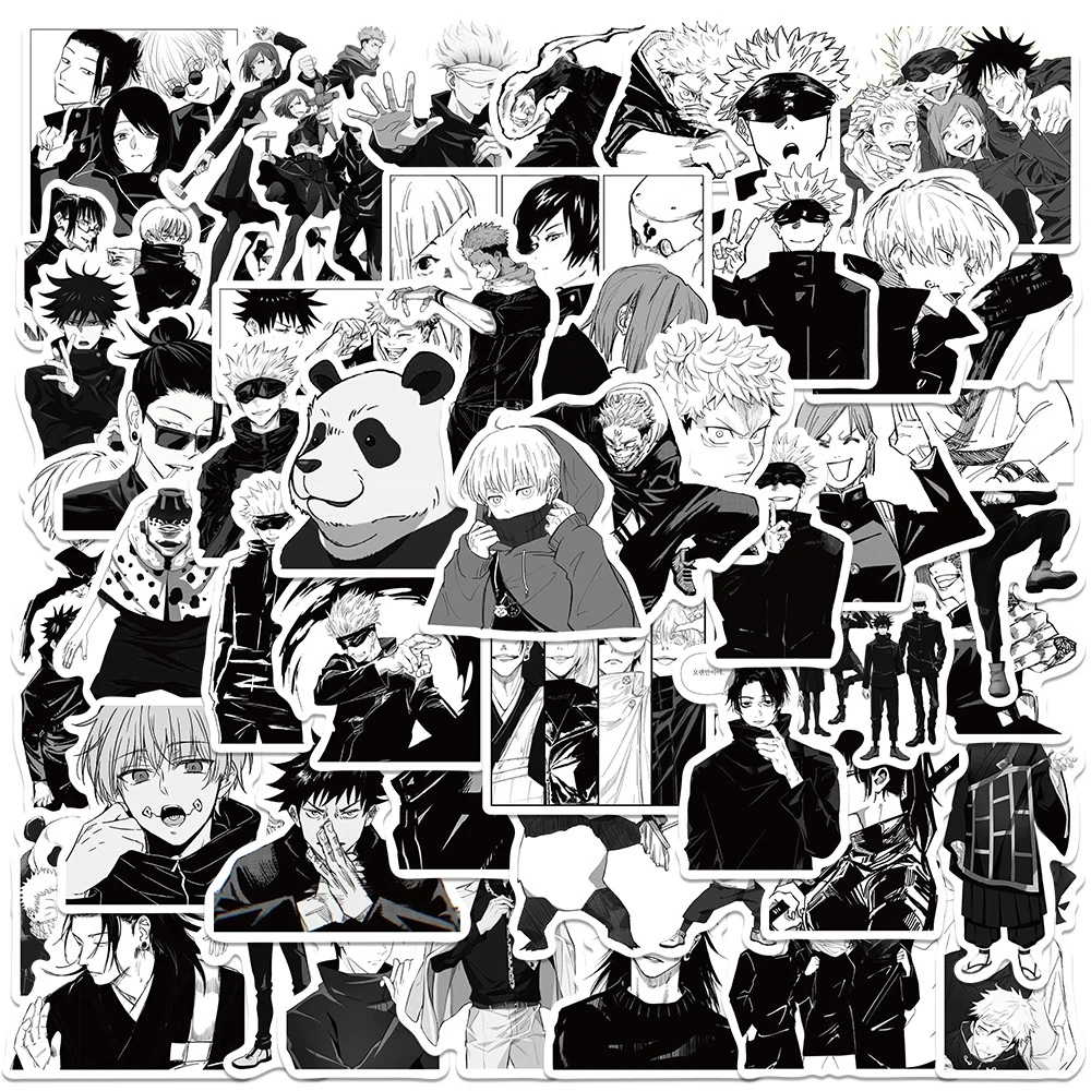 

10/30/50pcs Jujutsu Kaisen Black White Anime Stickers Classic Cool Manga Decals DIY Skateboard Phone Diary Sticker for Kids Toy
