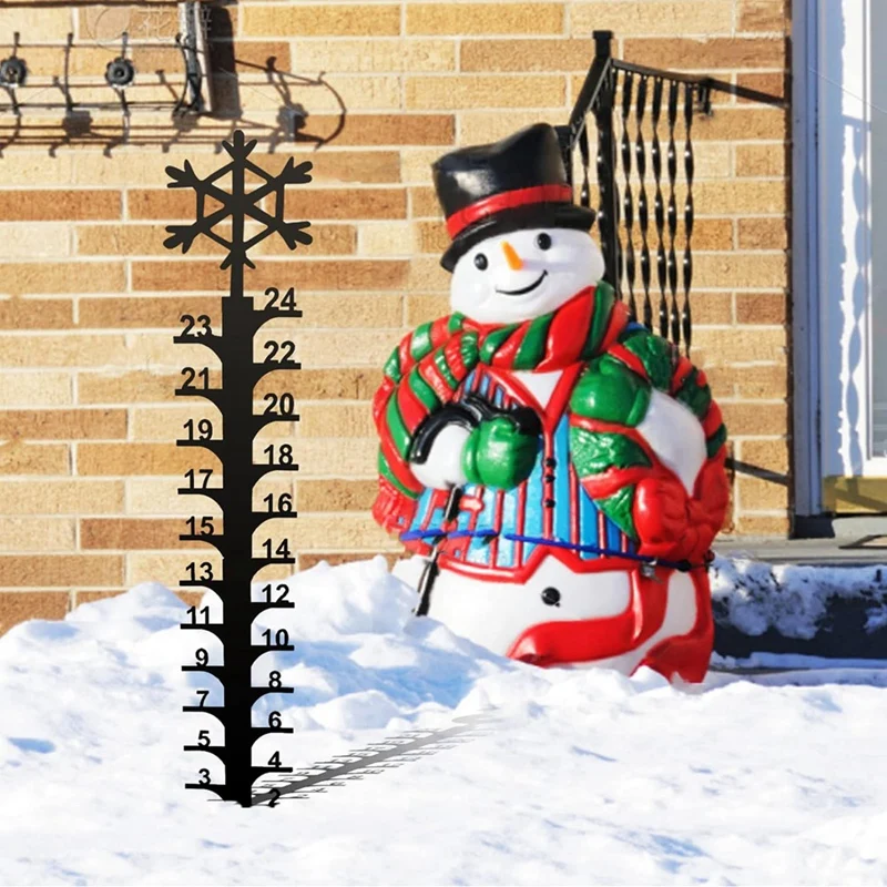 Outdoor Snow Gauge 24 Inch Iron Art Snow Gauge Detachable Christmas Snowflake Snowfall Measuring Gauge Durable Easy Install