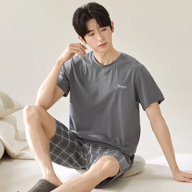 

Modal Men's Short Sleeve Sleepwear Summer Casual Home Clothes Set Large Size Can Be Worn outside Cartoon Print Comfortable
