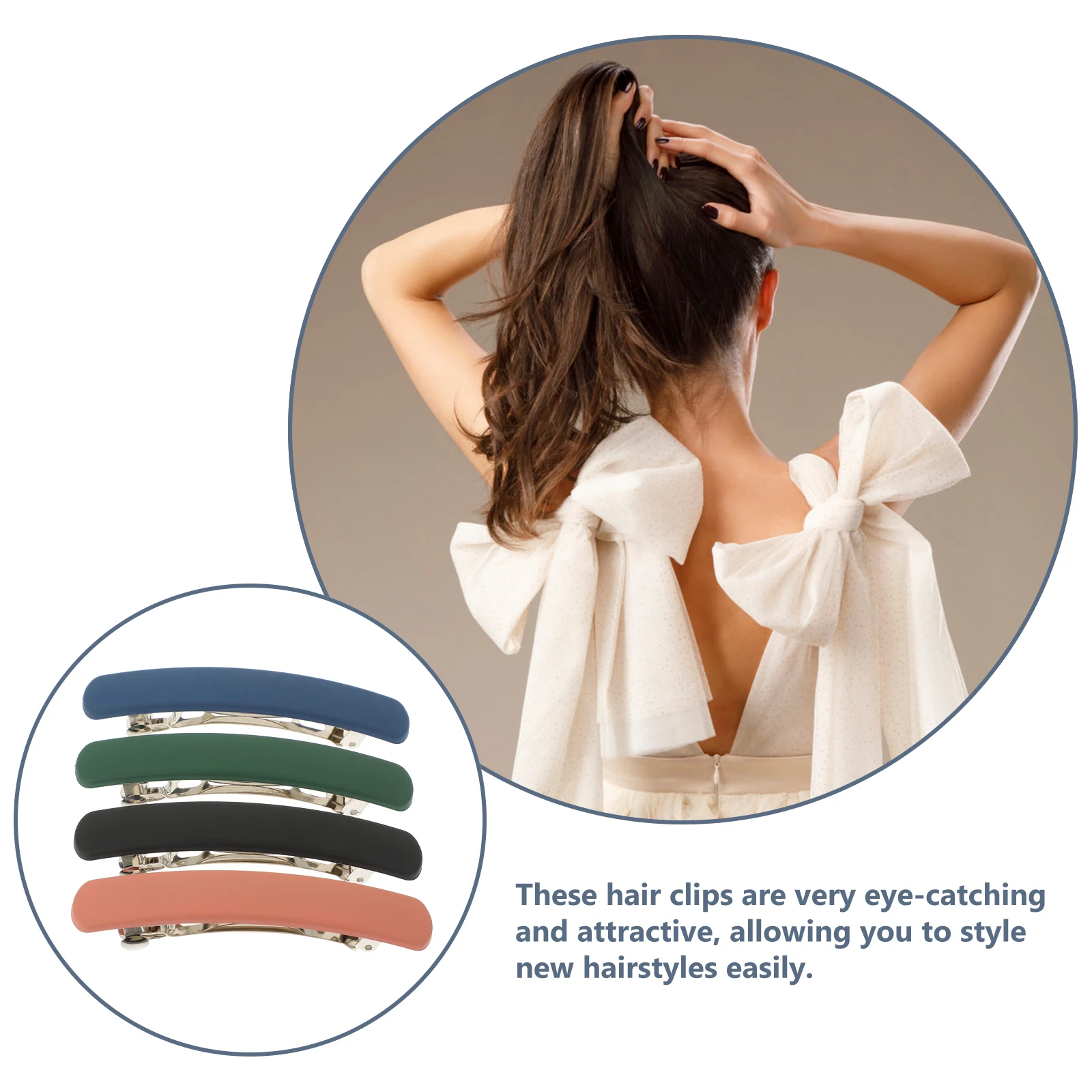 

4Pcs Spring Clip Barrettes French Hair Clips for Women Slotted Flat Ponytail Rectangle Holder Premium Materials Safe Durable