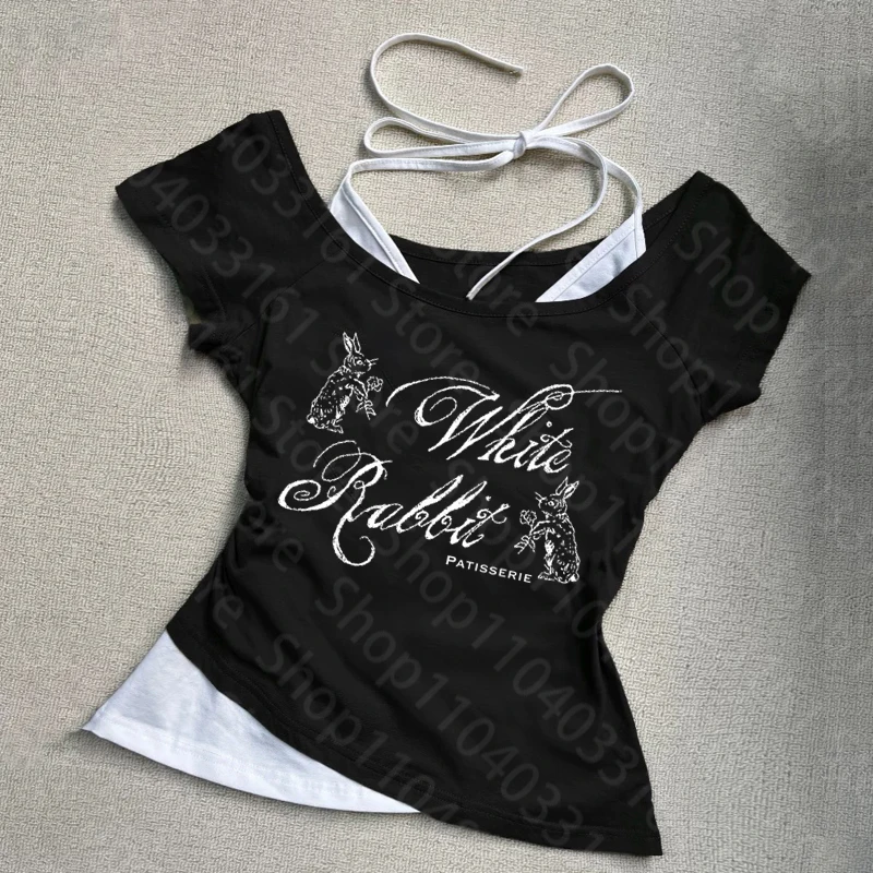 Vintage Harajuku Kurzarm Frauen T-shirts Punk Goth Grafik T Shirts Y2k Stil Kleidung Emo Mädchen Streetwear 2000er Jahre Crop Tops