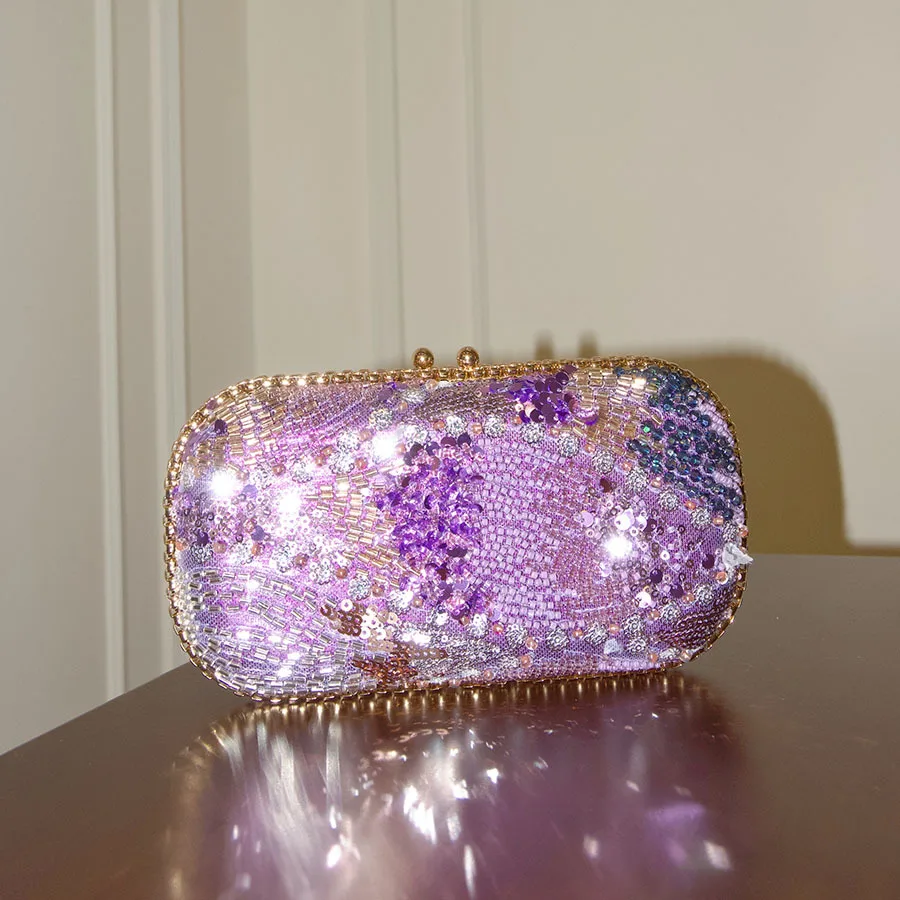 Embroidery Bead Embroidery Dinner Clutch Bag Multi-Color Gradual Change Sequins Heavy Industry Exquisite Clutch Bag