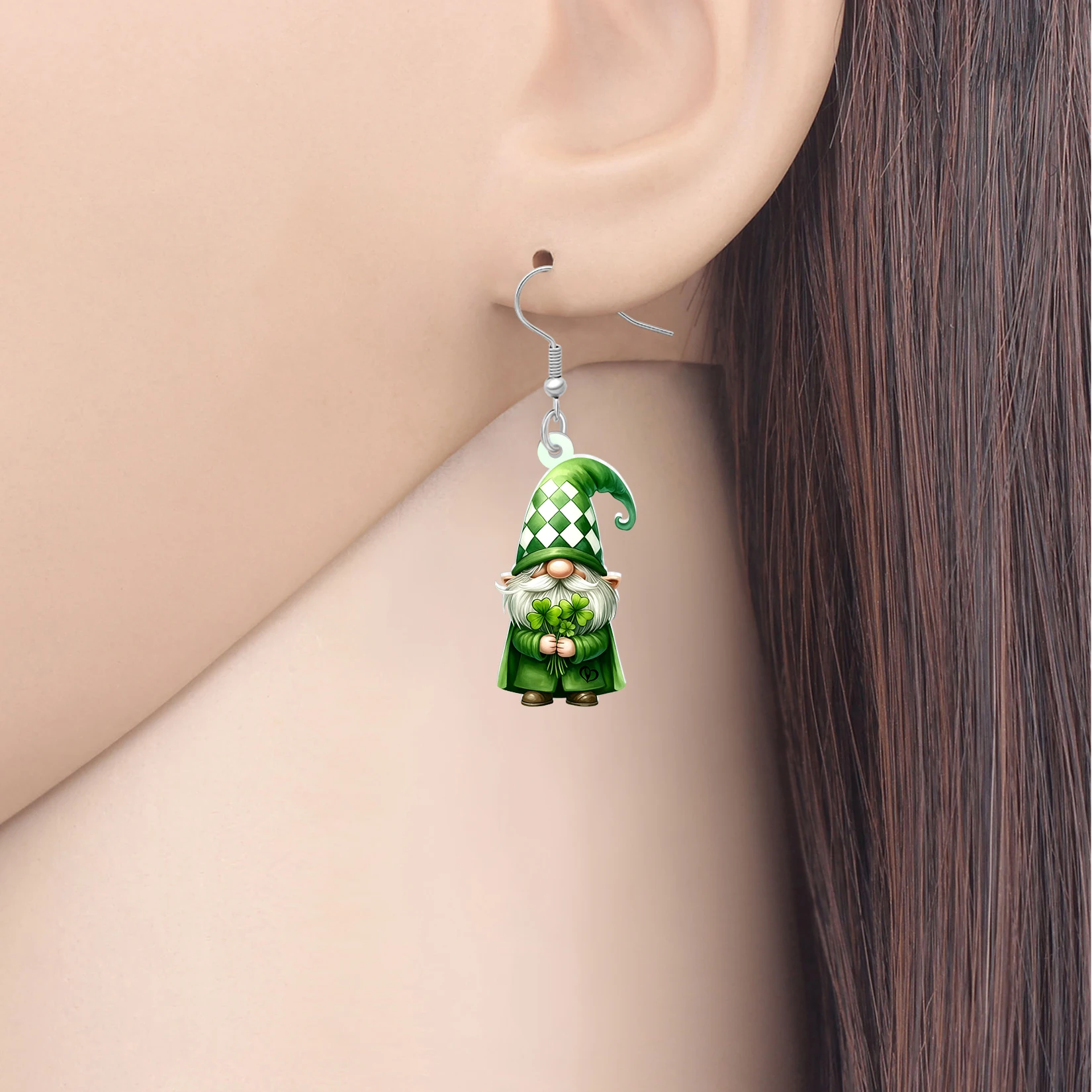 BONSNY Acrylic St Patricks Day Leprechaun Earrings Lucky Clover Green Shamrock Gnomes Irish Jewelry Gnome Gifts For Women Mom