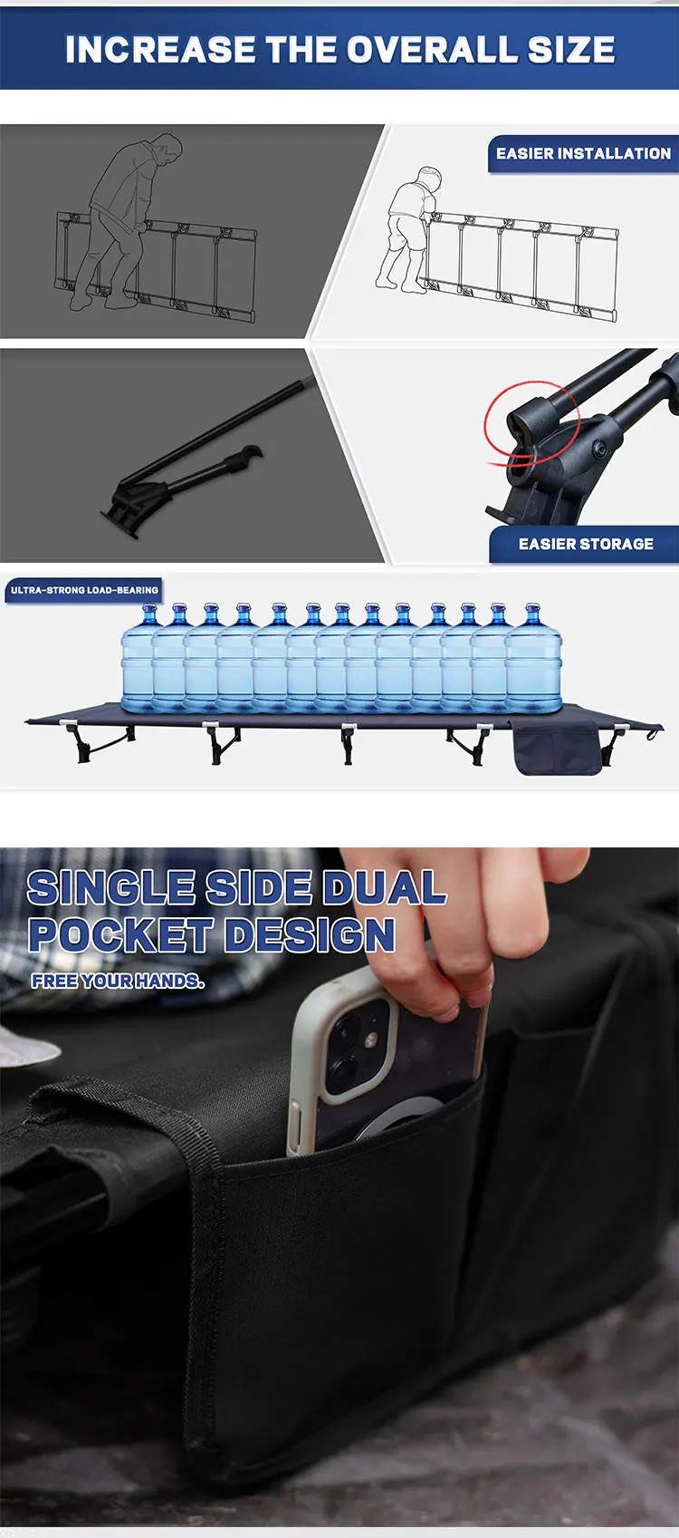 Campingbett, tragbares Klappbett, ultraleicht, kompaktes Zeltbett für den Außenbereich, für Camping, Reisen, Rucksackreisen, Wandern, Schlafbett – Detail 3