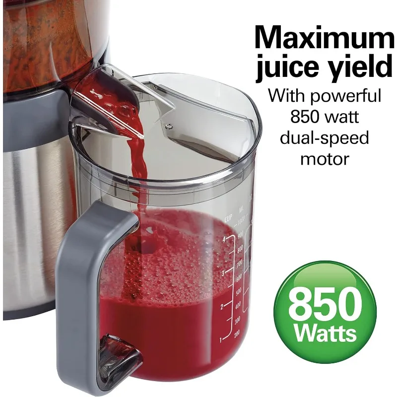 Hamilton-Beach Juicer Machine, extrator centrífugo, boca grande, calha de alimentação 3 ", limpeza fácil, 2 velocidades, jarro de 40 oz, sem BPA, 850W