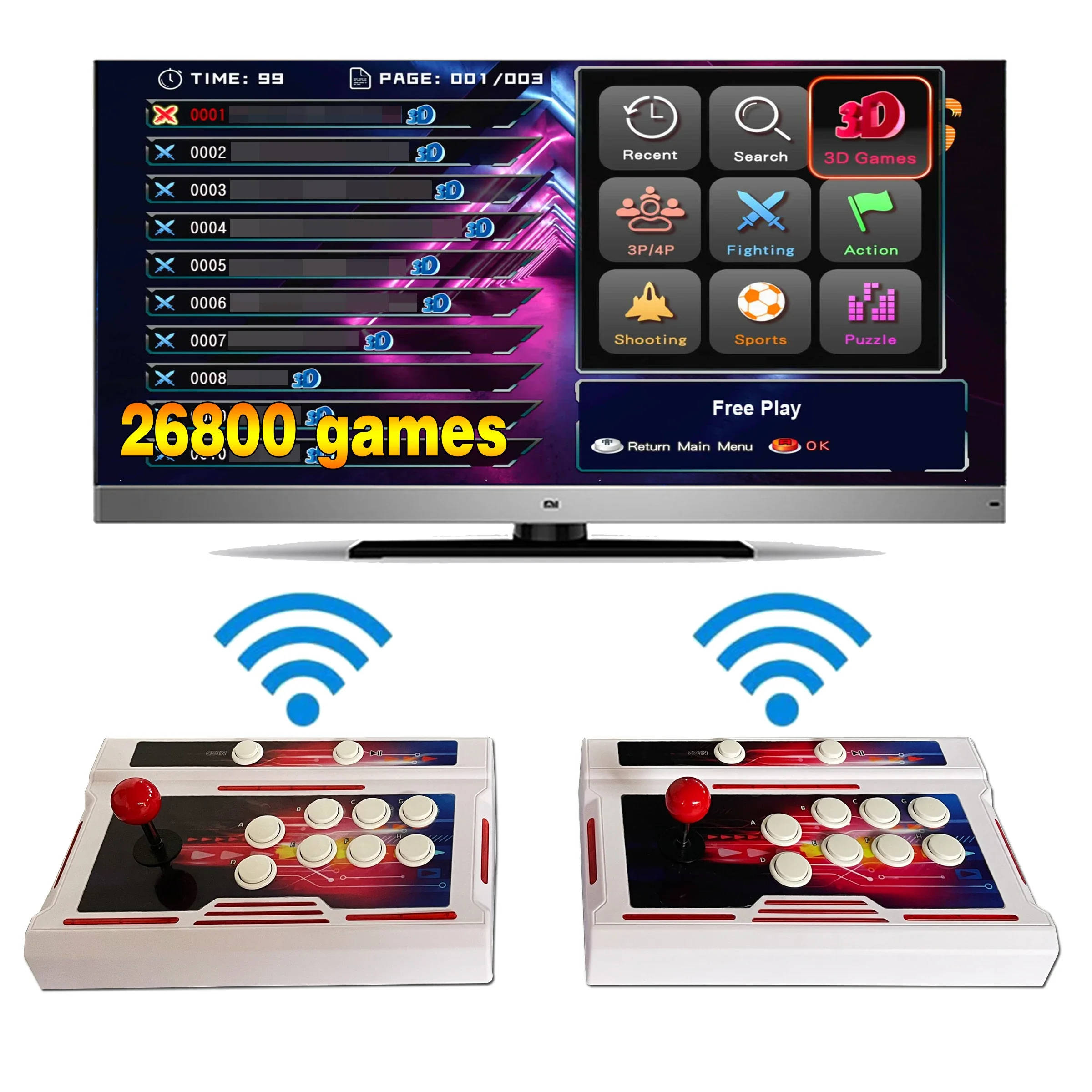 Factory Produced ARCADE Game Console 3D 26800 Game 8 Button Joystick 2 Player Wireless Controller