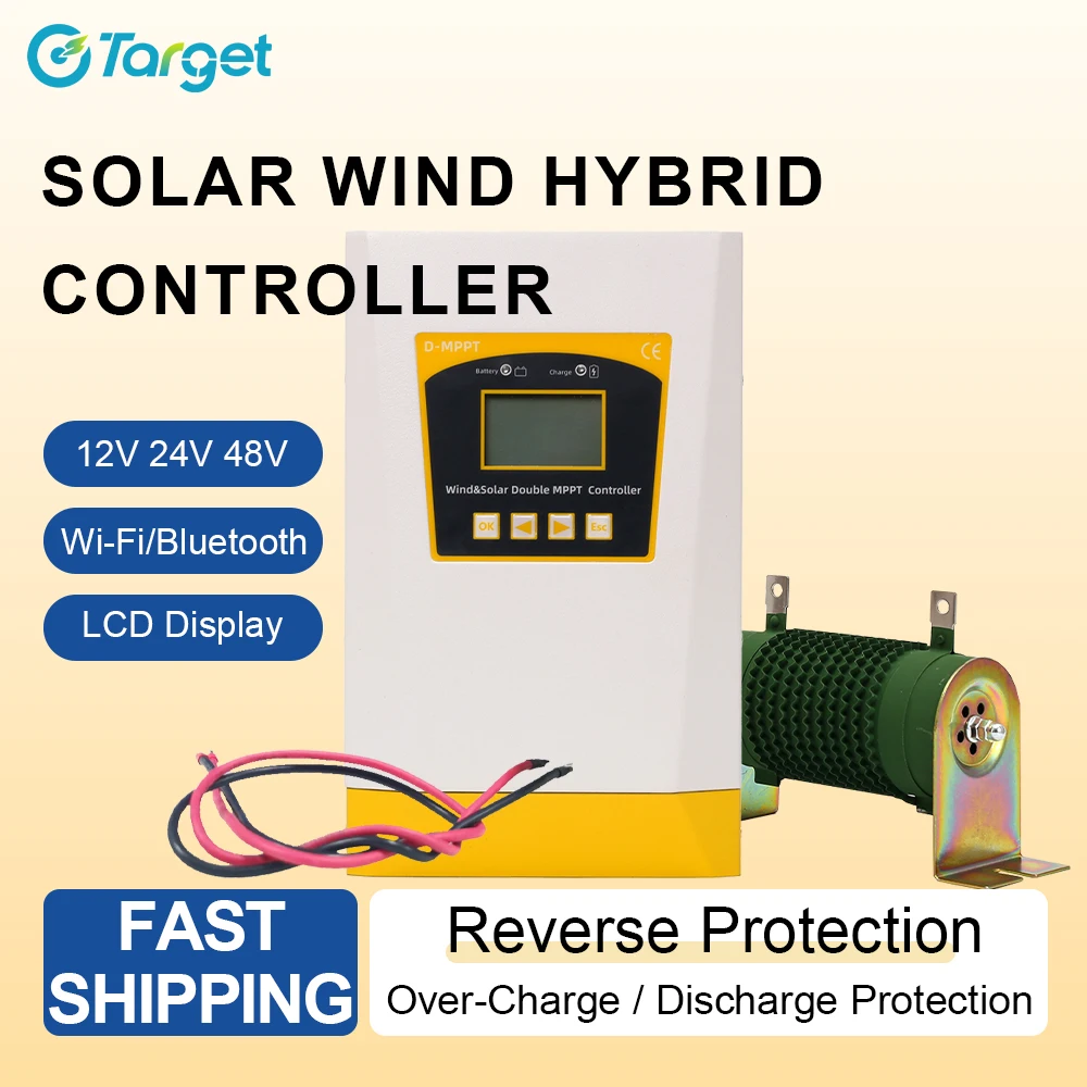 Wind 3000W 10KW Solar 2000W MPPT Wind Solar Hybrid Charge Controller 12/24 48V LCD Display For Lifepo4 Lithium Lead Acid Battery