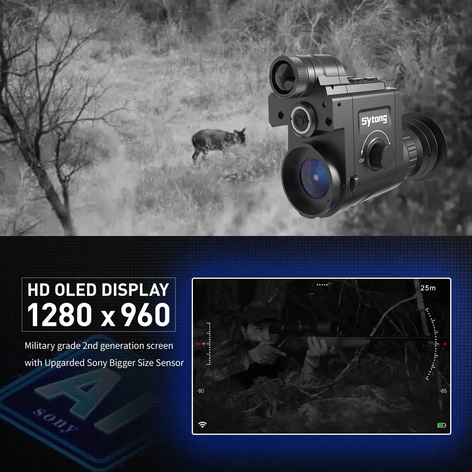 Sytong HT-77 Infrared Night Vision Scope Clip-on Rifle Scope 850nm IR with WIFI App HD Image Video Recording Outdoor Hunting