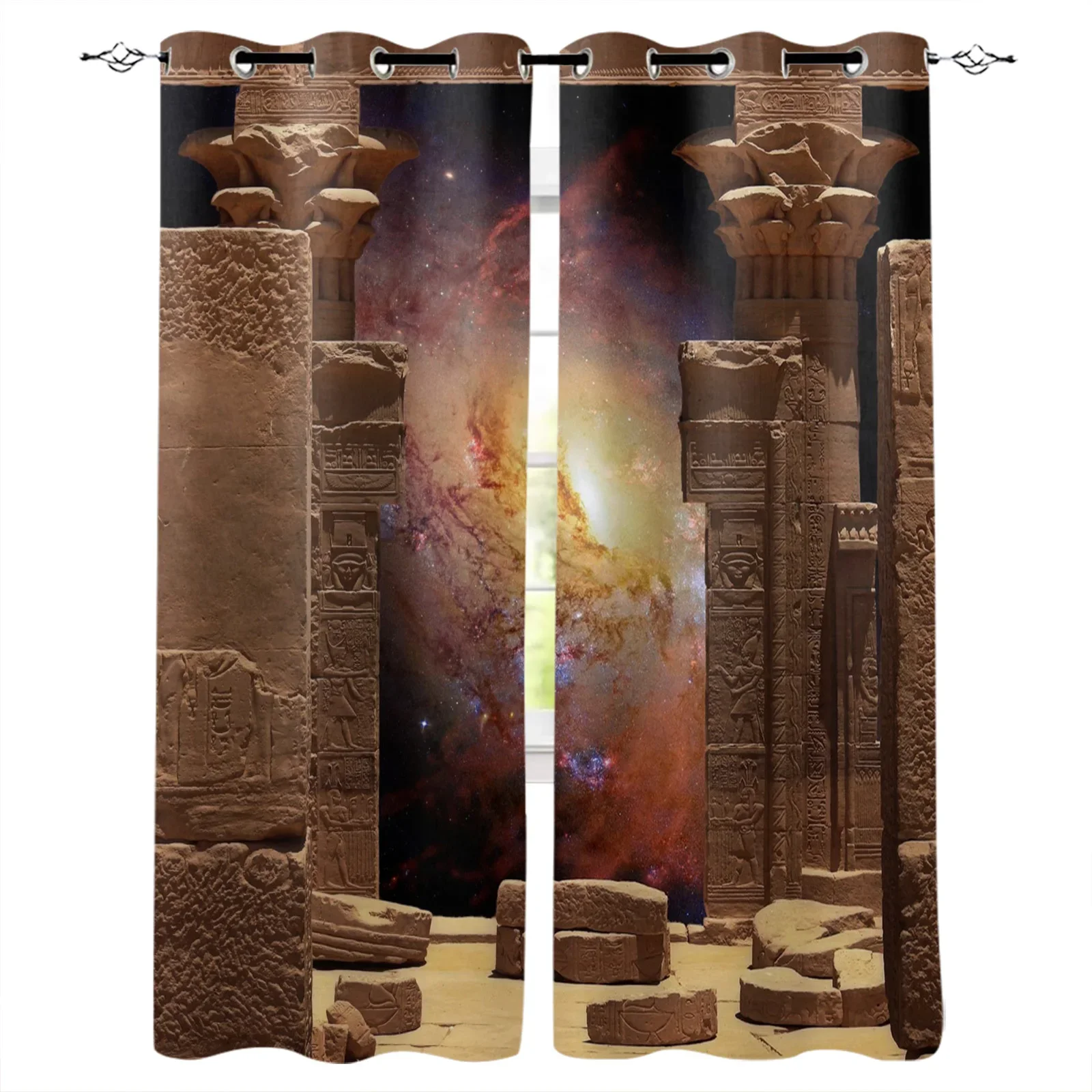 Egypt Temple Buildings Starry Sky Milky Way Blackout Curtains Window Curtains for Bedroom Living Room Decor Window Treatments