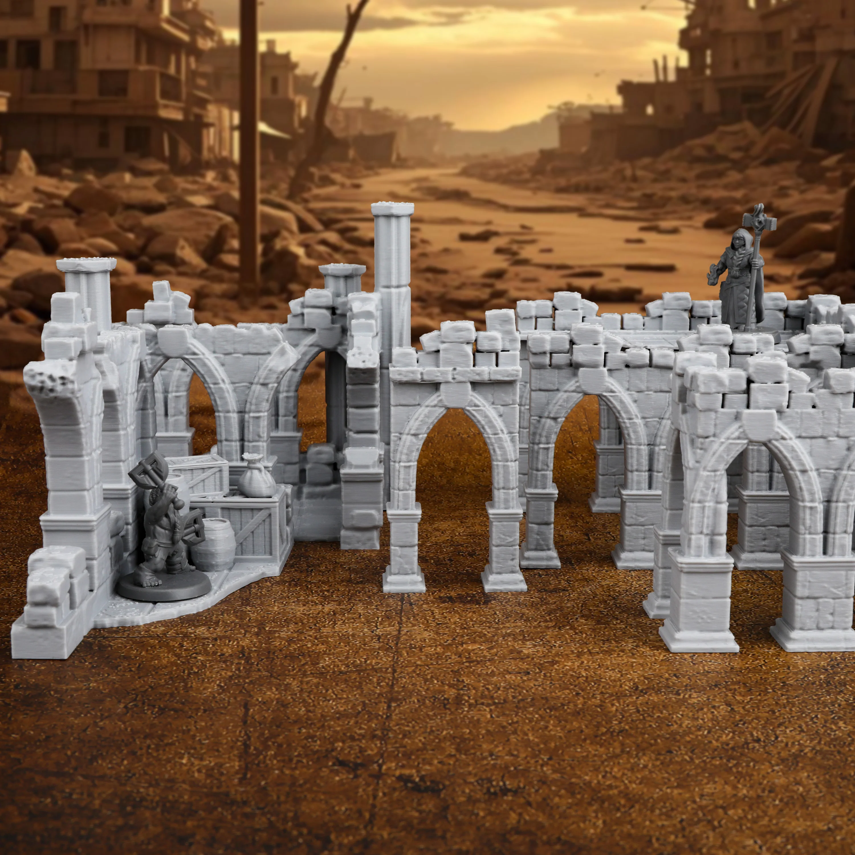 RPG Ruined Miniature Building Terrain Set, Post Apocalyptic & Fantasy Setting Accessories, TTRPG Modular Scenery for Table RPGs