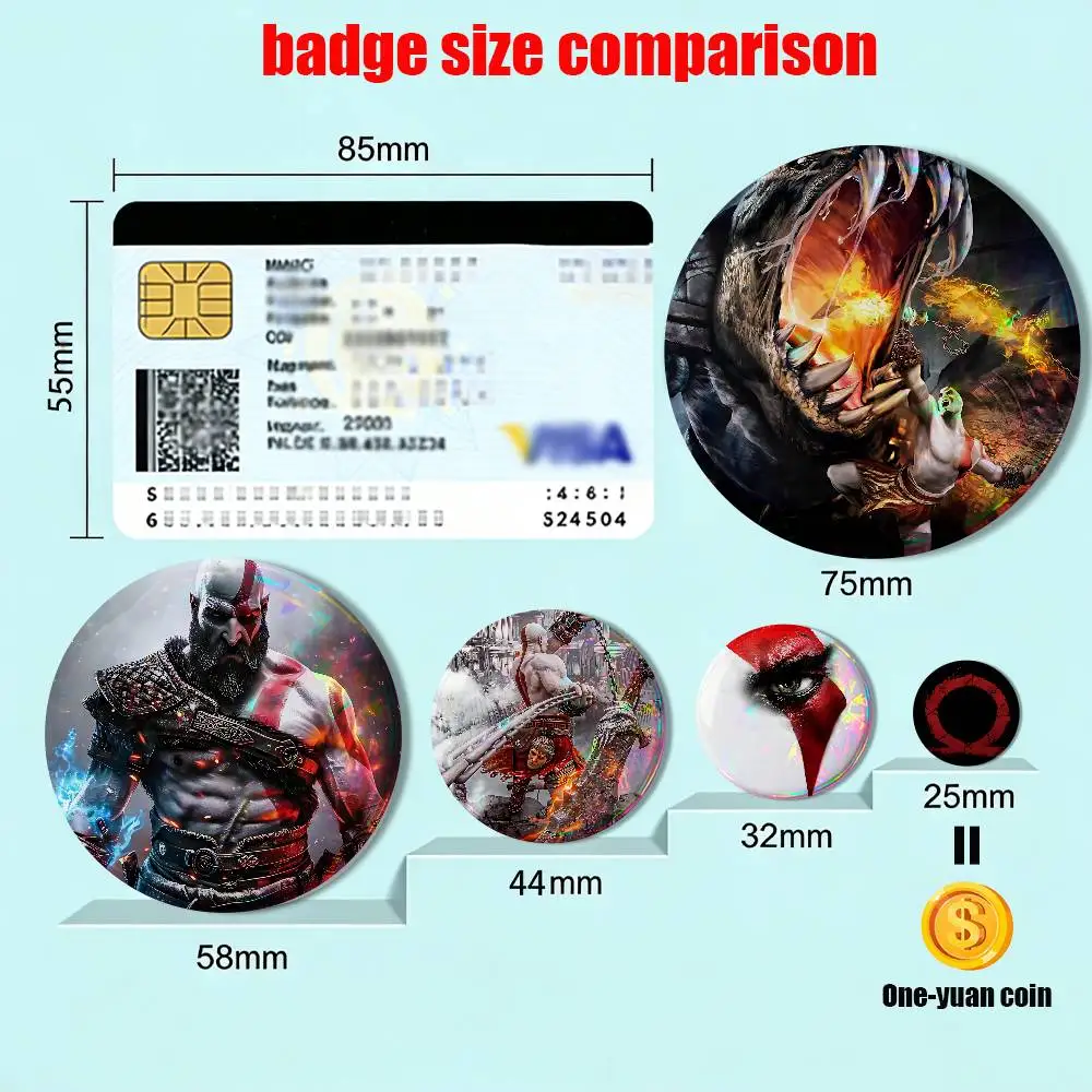 Furious Kratos game God of War Creative Round Badge Button Pin Bag Decor Fans Collection Friends Gift