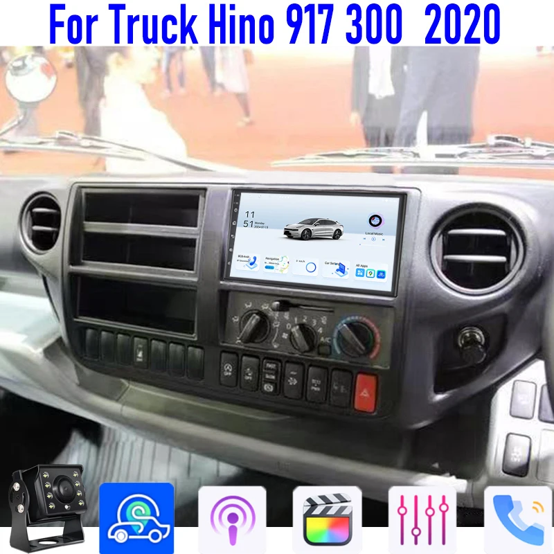 

GPS 12V-24V 7" For Truck Hino 917 300 2020 Car Stereo Radio Head Unit Wireless Apple Carplay Android 15 Reversing Image WIFI