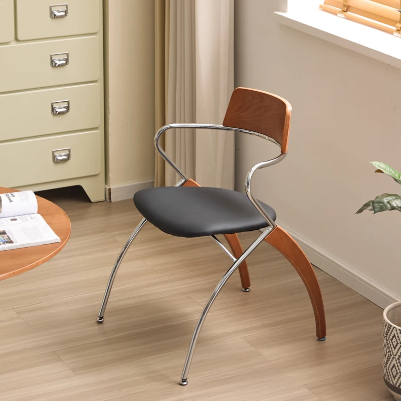 Vintage Dining Chair with Armrests, Luxury High-End Feel, Stainless Steel, Home Use, with Backrest