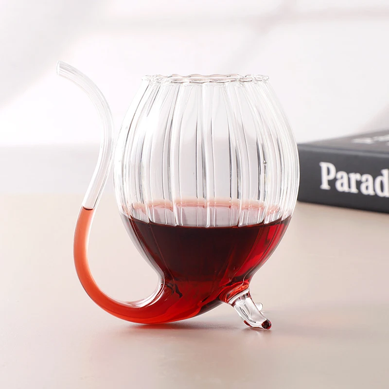 1Pc 8.3*13.5cm Creative Goblet Glass Mug With Straw For Cold Drink Wine Juice Glass Squirrel Cup Home Use Party Bar Transparent