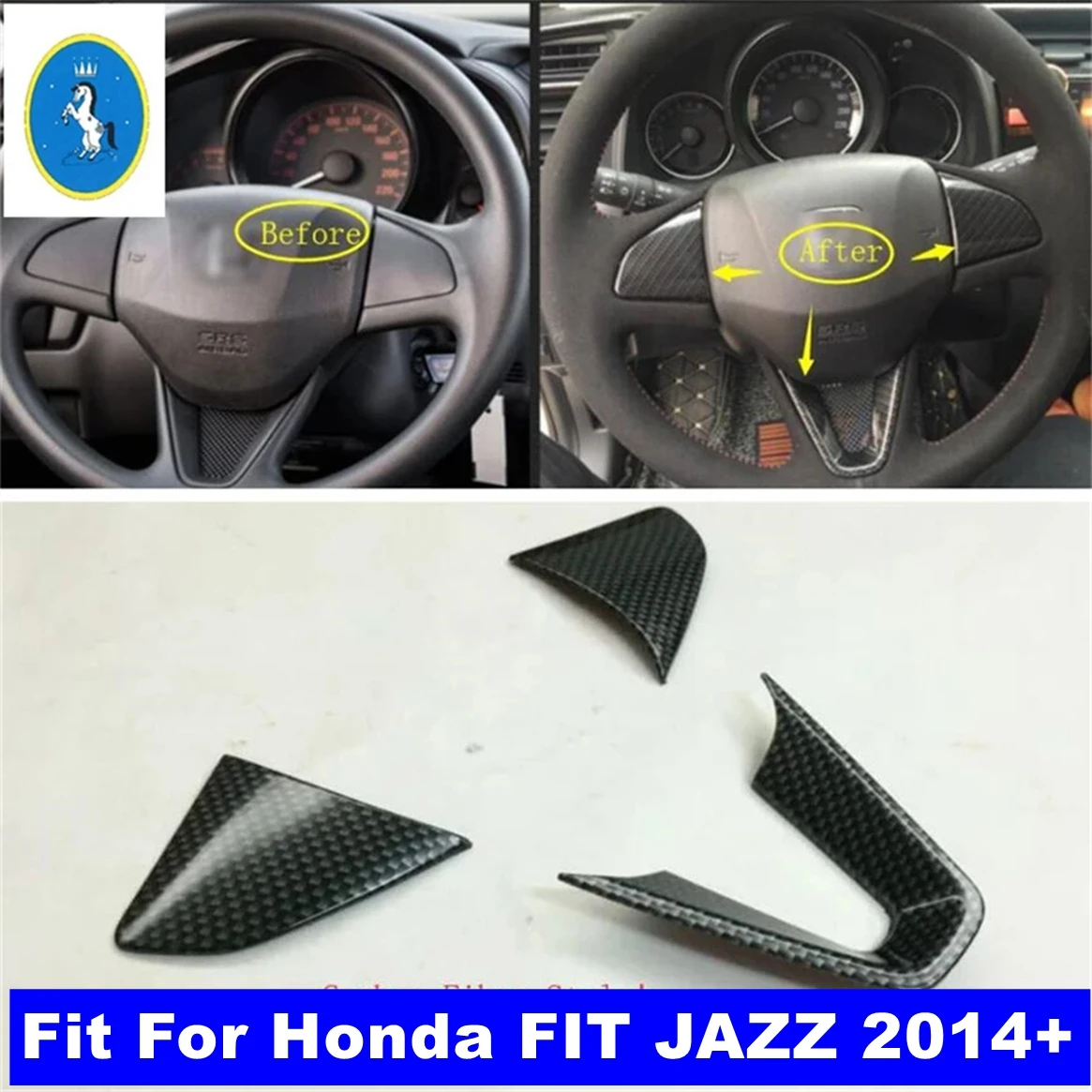 

Carbon Fiber Car Interior Accessories Steering Wheel Decoration Protection Frame Cover Trim Fit For Honda FIT JAZZ 2014 - 2018