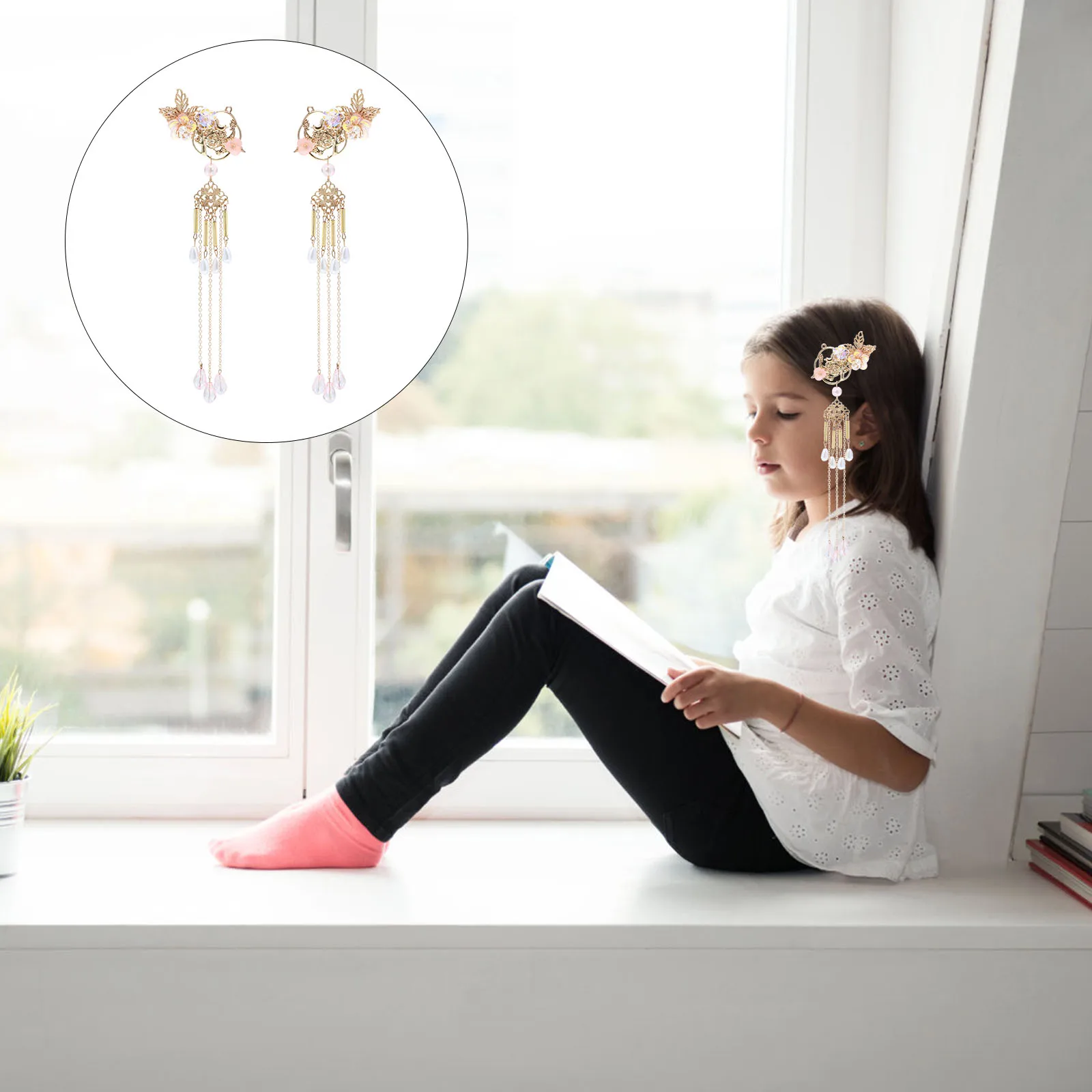 

Tassel Barrette Dangle Hairpin Long Barrettes Girls Alloy Chinese Women Clip Hair Accessories Flower Design Cosplay Birthday