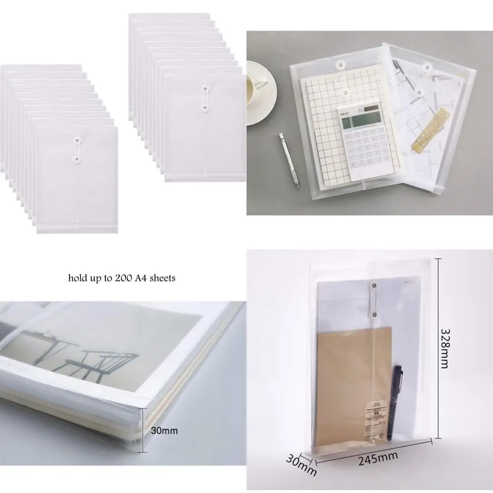 

Letter Size Clear Poly Envelopes with String Closure Top Opening Folder Pack of 20 Bottom with Expanding Gusset
