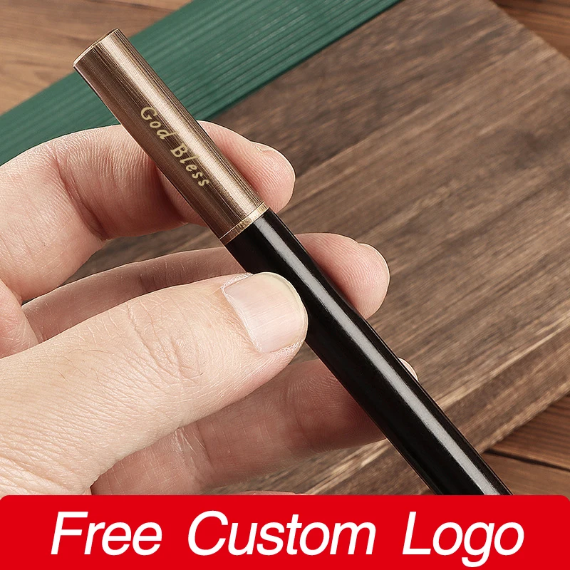 Personalized Vintage Brass Metal Mini Pocket Fountain Pen Customized LOGO Business Gifts Office Signature Pens Student Supplies