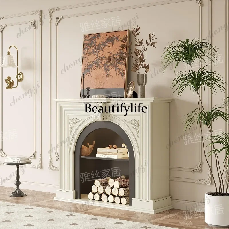 a55 French Cream Wind Solid Wood Fireplace Cabinet Living Room Decoration Cabinet Electronic Simulation Fire Fireplace Cabinet H