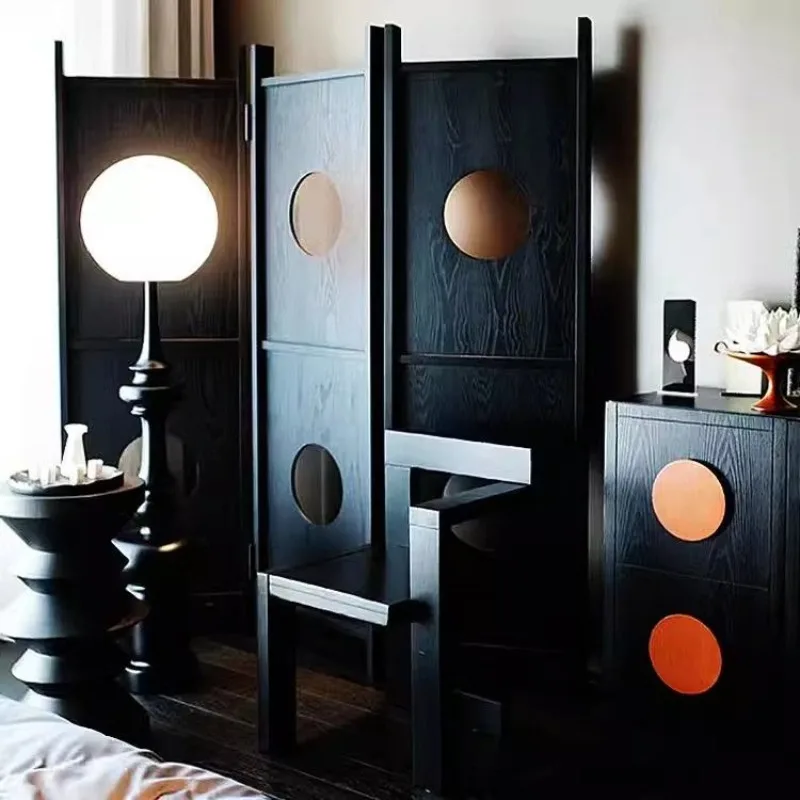 Medieval hollow entrance movable designer art retro wabi-sabi black folding screen