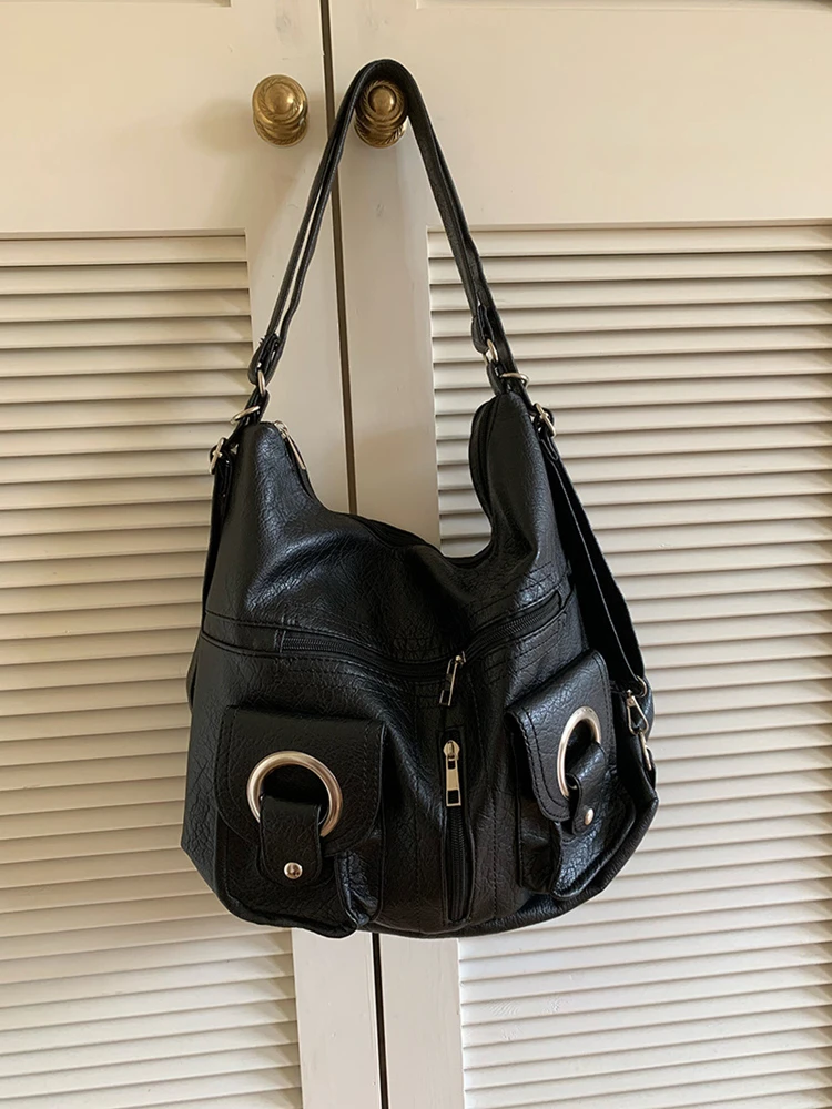 Vintage Cool Girl Dark Punk Metal Shoulder Bag Women Moto Biker Style Quilted Bag Trend Crossbody Satchel Retro Female Handbag