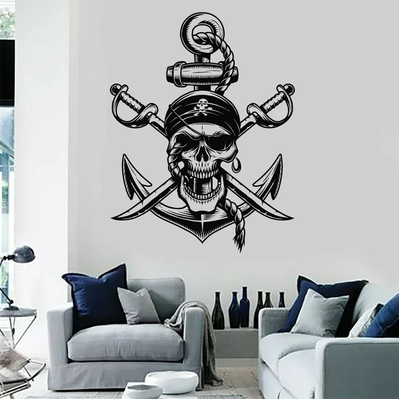 Pirate Symbols Skull Rope Anchor Sea Style Wall Sticker Vinyl Nautical Home Decor for Children's Room Nursery Decals Murals A948