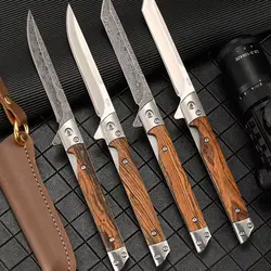 Damascus Pattern Folding Knife Multi-Purpose Outdoor Camping Quick Open Pocket Knife Stainless Steel Folding Knife