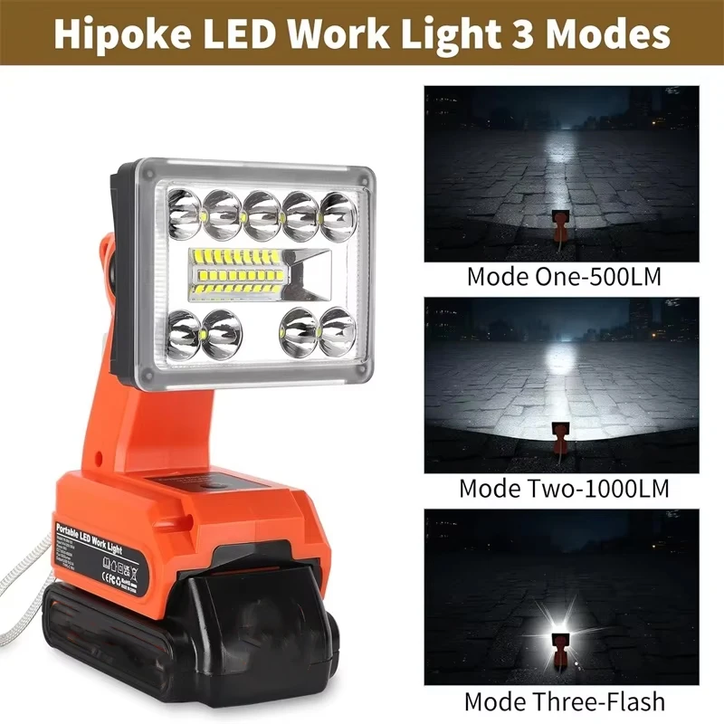 3 "LED ضوء لبلاك اند ديكر 14.4/18 فولت بطارية ليثيوم مصباح يدوي لاسلكي فانوس محمول أداة مصباح مع منفذ USB وTYPE-C