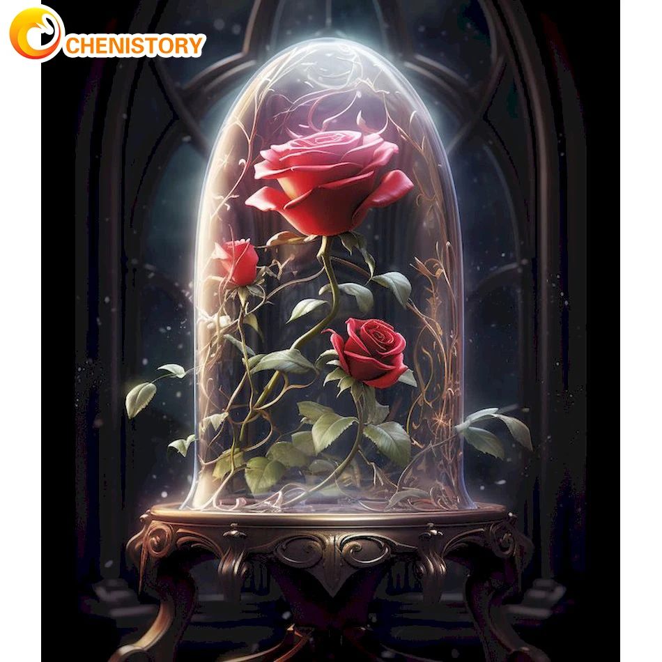 

CHENISTORY Diamond Painting Flower 5D Diy Full Round Mosaic Rose Embroidery Children's Bedroom Decoration Handmade Gift