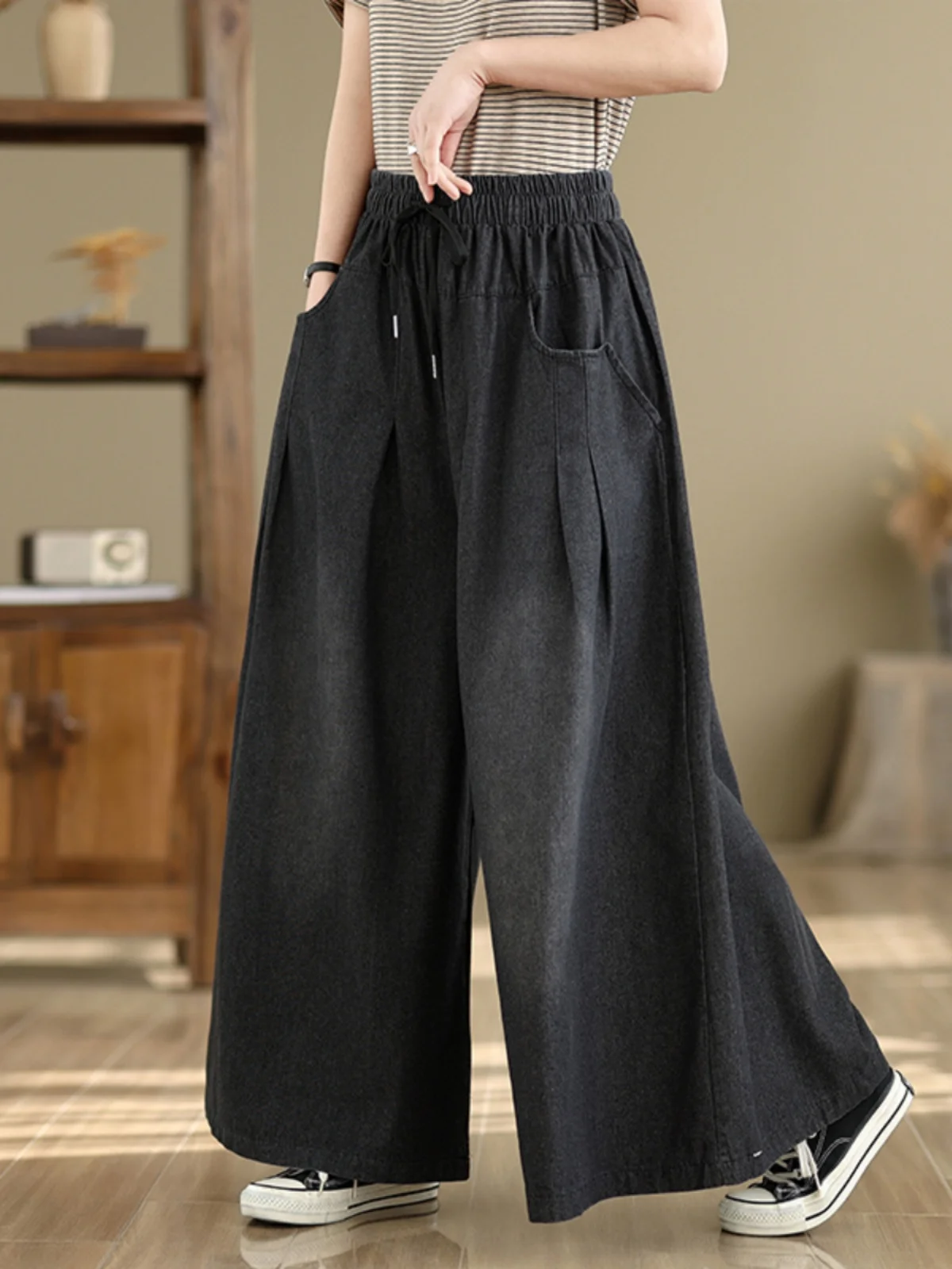 

plus Size Women's Bla Denim High Waist Wide Leg Pants Casual Sle Spring New Arrival Slimming Effect Comfortable Fit Jeans