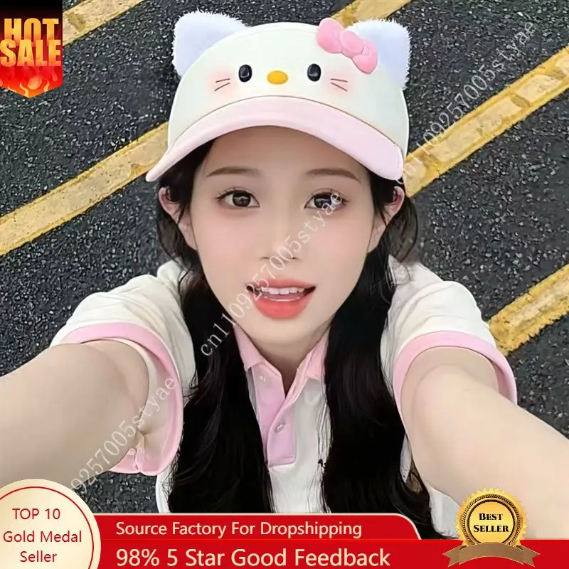 

Hello Kitty Sun Visor Cute Face Slimming Cartoon-Style Sun Hat for Adults KT Cat Design