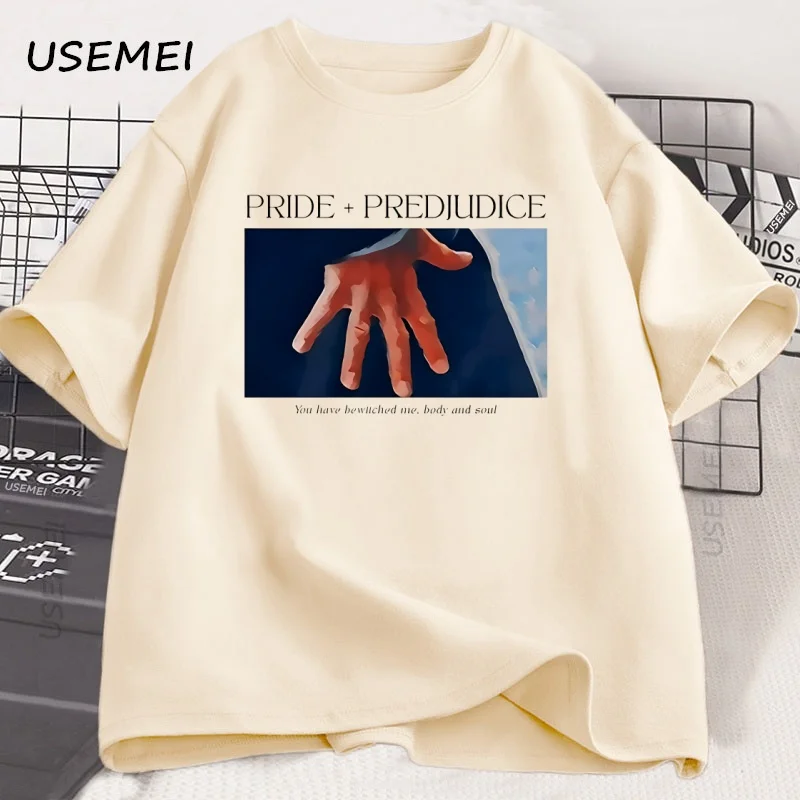 

Футболка с ручным принтом «Гордость и предубеждение», мужская и женская винтажная футболка для любителей книг, свободные футболки с круглым вырезом, одежда больших размеров