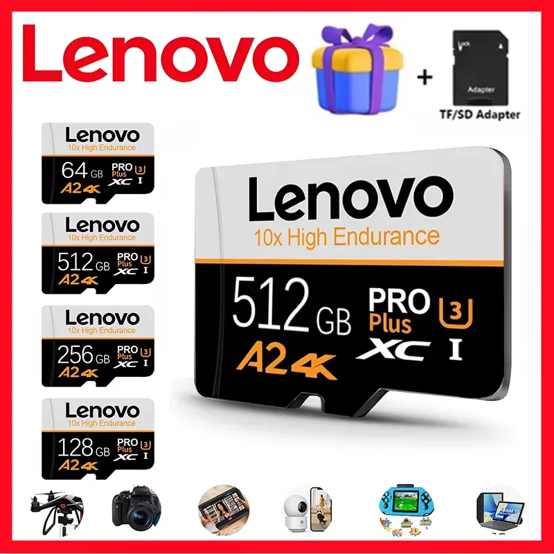 Image of Lenovo Hochgeschwindigkeits-Speicherkarte 1TB Speicherkarte 512GB Micro-SD-Karte 256GB Klasse 10 TF-Flashkarte für Telefon, Tablet, UAV NEU