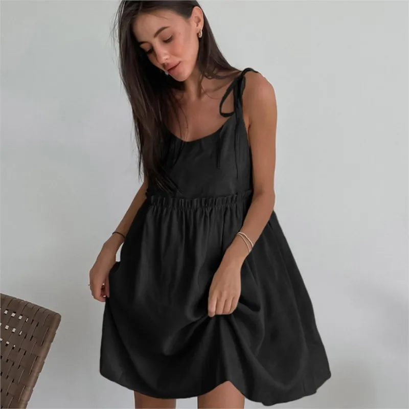 

Sexy Backless Beach Dress For Women V Neck Splice Folds Midi Dresses Womens Party Elegant Bandage Loose Sundress Female Vestidos