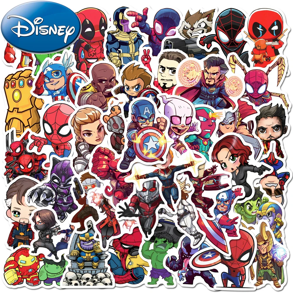 

10/30/50pcs Disney The Avengers Superhero Cartoon Stickers Spiderman Iron Man Anime Decals Toy Waterproof Graffiti Sticker Packs