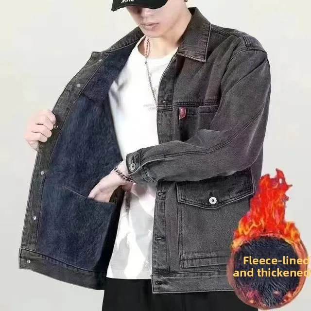 

Мужская рабочая одежда Джинсовая куртка Thiened Warmth Youth Sle Long Sve Верхняя одежда с откидным воротником на одной пуговице Пальто