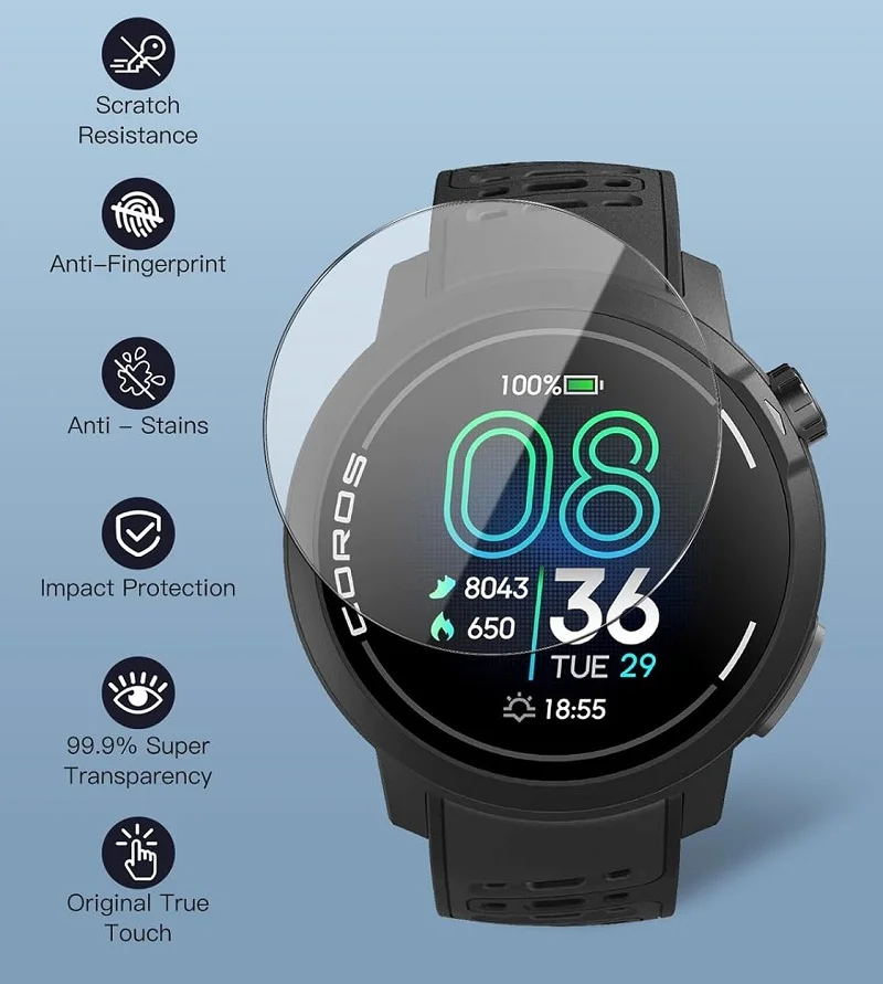 5PCS Screen Protector for Coros Pace Pro Smart Watch HD Clear Tempered Glass Anti-Scratch Protective Film