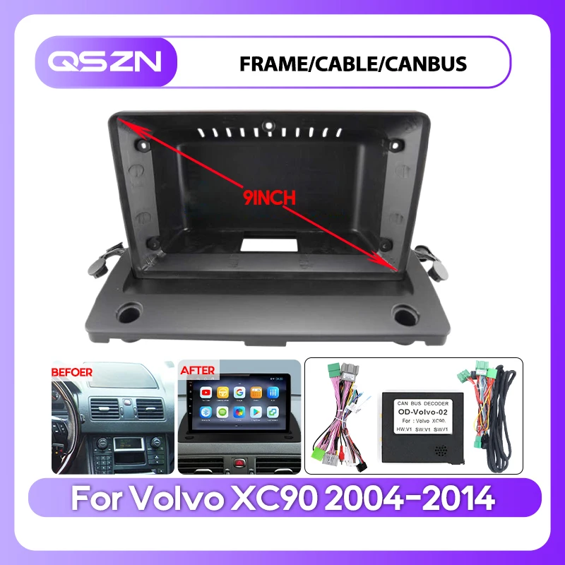 QSZN 9 inch android Canbus box OD-VOLVO-02 Adaptor Fascia for Volvo XC90 2004-2014 Frame 2 Din Dash Installation Panel Frame