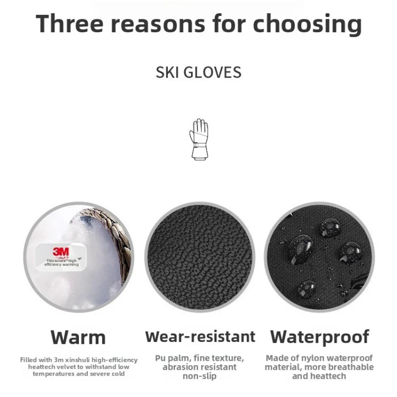 ถุงมือสกีสําหรับผู้ชายและผู้หญิง กระดานเดี่ยวและคู่ หน้าจอสัมผัส กันความเย็นและกันน้ํา ฤดูหนาวที่อบอุ่นและชั้นหนา