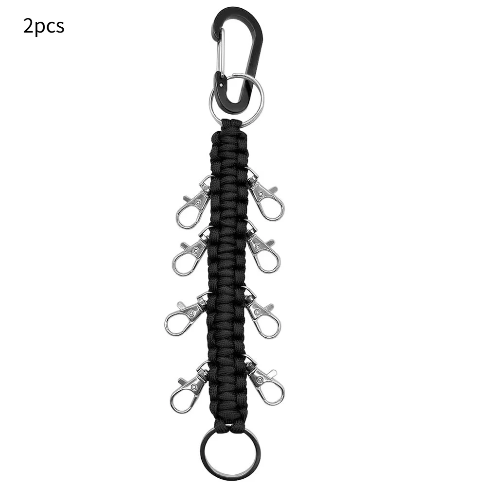2pcs Multifunctional Paracord Keychain /with Multiple Clips Woven Rope Key Rack /with D Shape Portable Key Organizer Outdoor
