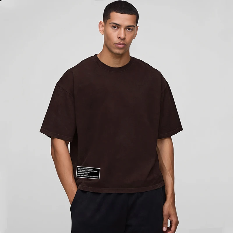 メンズ ランニング Tシャツ オーバーサイズ ボックスシルエット ドロップショルダー 100% コットン ヘビーウェイト 半袖 スポーツ Tシャツ カジュアル ジムウェア