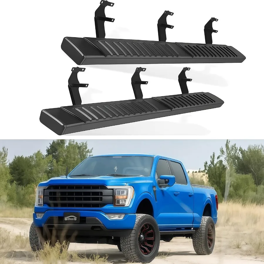 6 Running Boards Side Step Nerf Bar for 2015-2026 Ford F-150 Super Crew Cab Full-Size Cabs - Durable Aluminum Alloy Black Finis