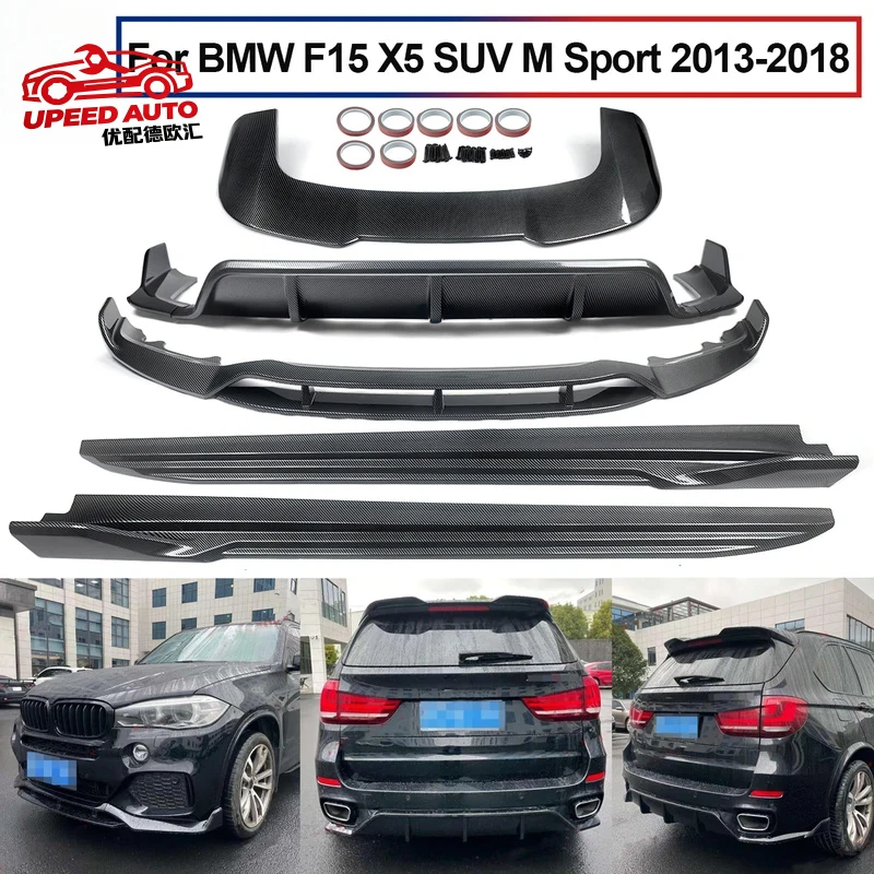 Kit de Carrocería Compatible con BMW X5 F15 M Sport 2013-2018, Difusor, Splitter Delantero, Spoiler, Faldones Laterales, Parachoques Trasero, Aspecto de Fibra de Carbono