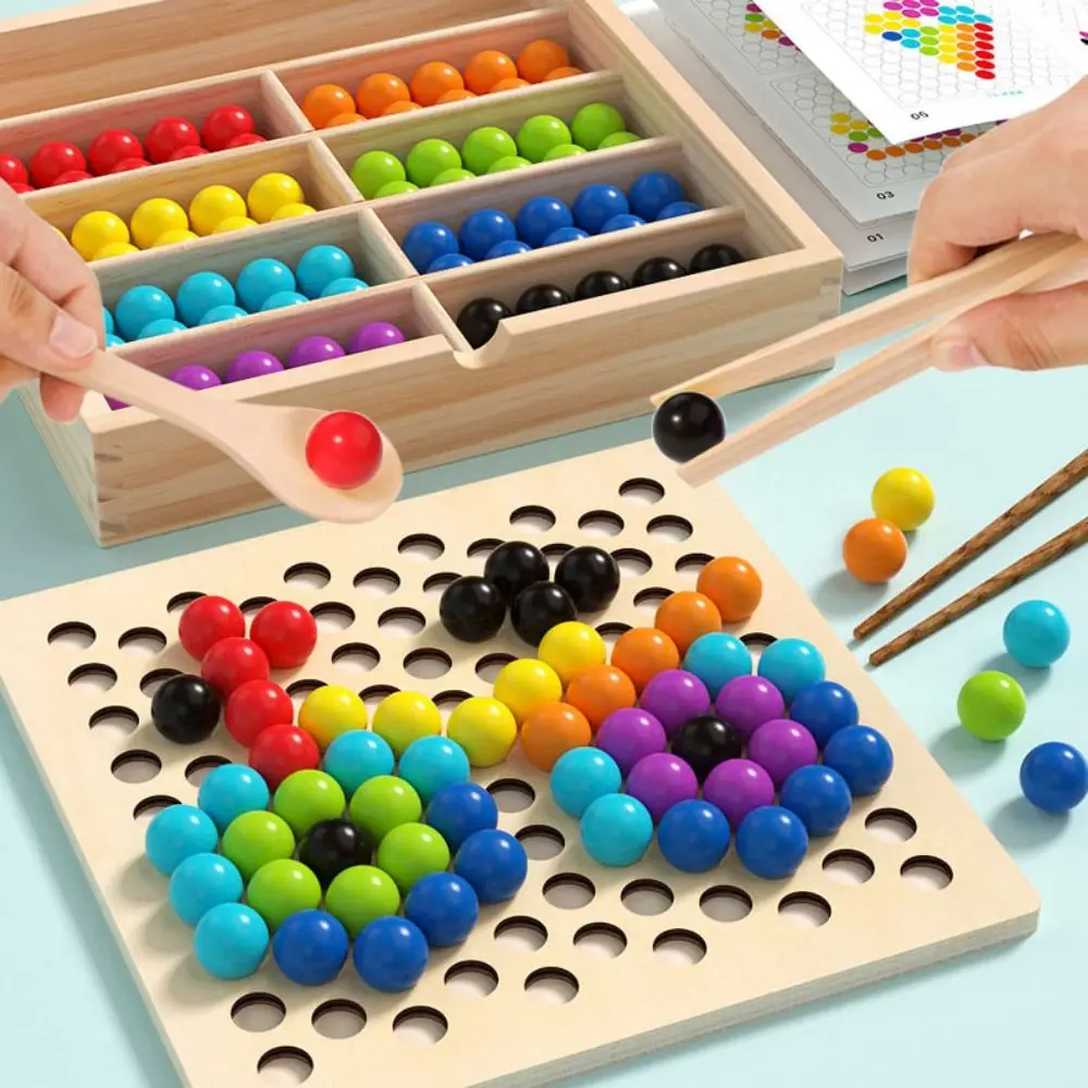 Wooden Montessori Clip Beads Rolling Bead Puzzle Bead Color Matching Game Learning Cartoon Color Sorting Game Birthday Gifts