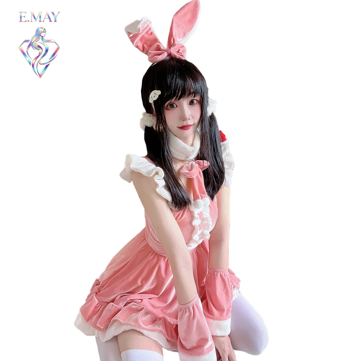 

Sexy Pink Christmas Costume Women's Dress Uniform Halloween Uniform Set Cosplay Rabbit Girl Party Role-play Traditional Chine...