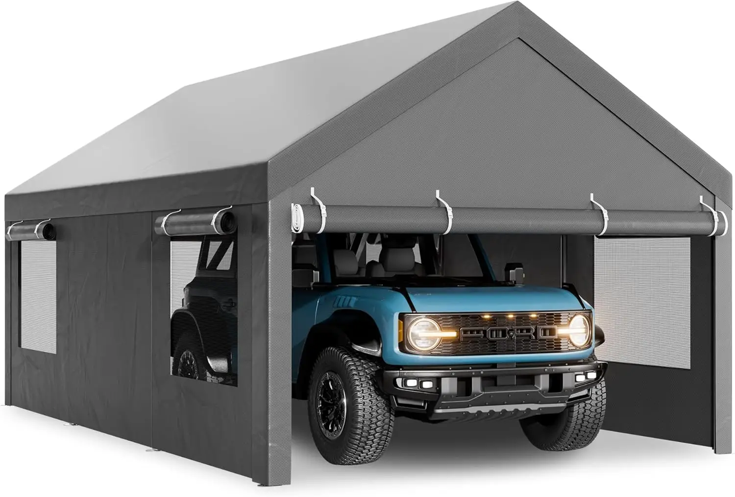 Walsunny Carport, 12X20 Ft Heavy Duty Carport Canopy With Roll-Up Windows, Portable Garage With Removable Sidewalls & Doors,